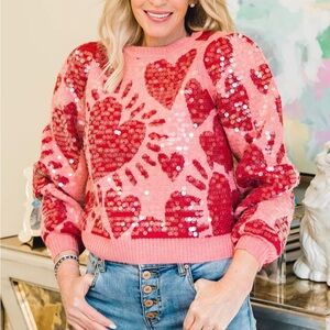 Boutique Sequin Hearts Sweater